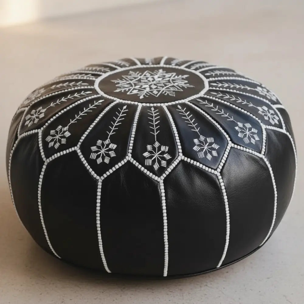 Black Arch Design Leather Ottoman