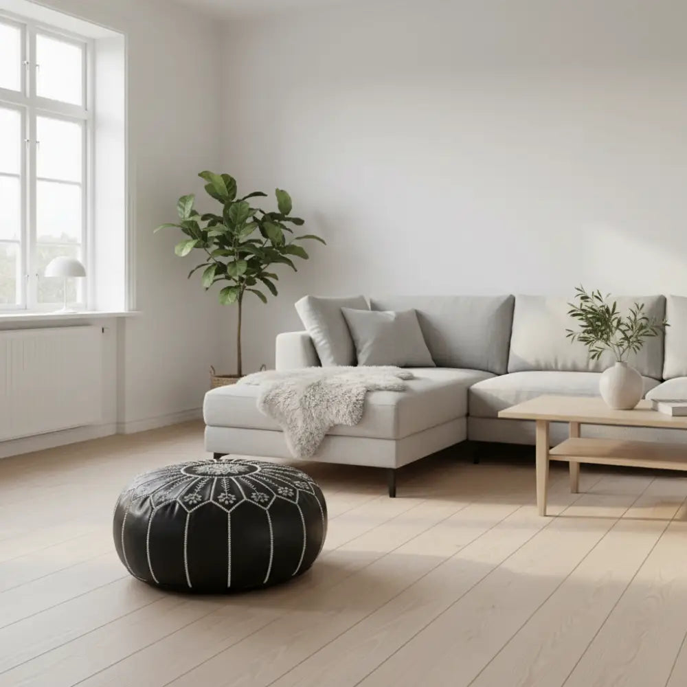 Black Arch Design Ottoman in Scandinavian Living Room