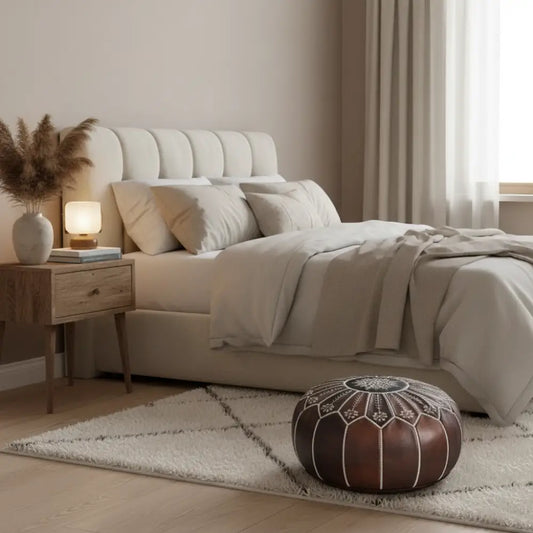 Moroccan Leather Ottoman - Arch Design - Brown