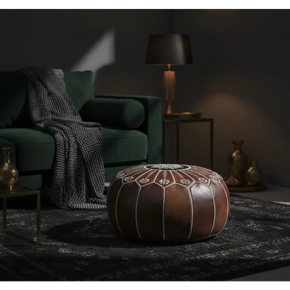 Moroccan Leather Ottoman - Arch Design - Brown