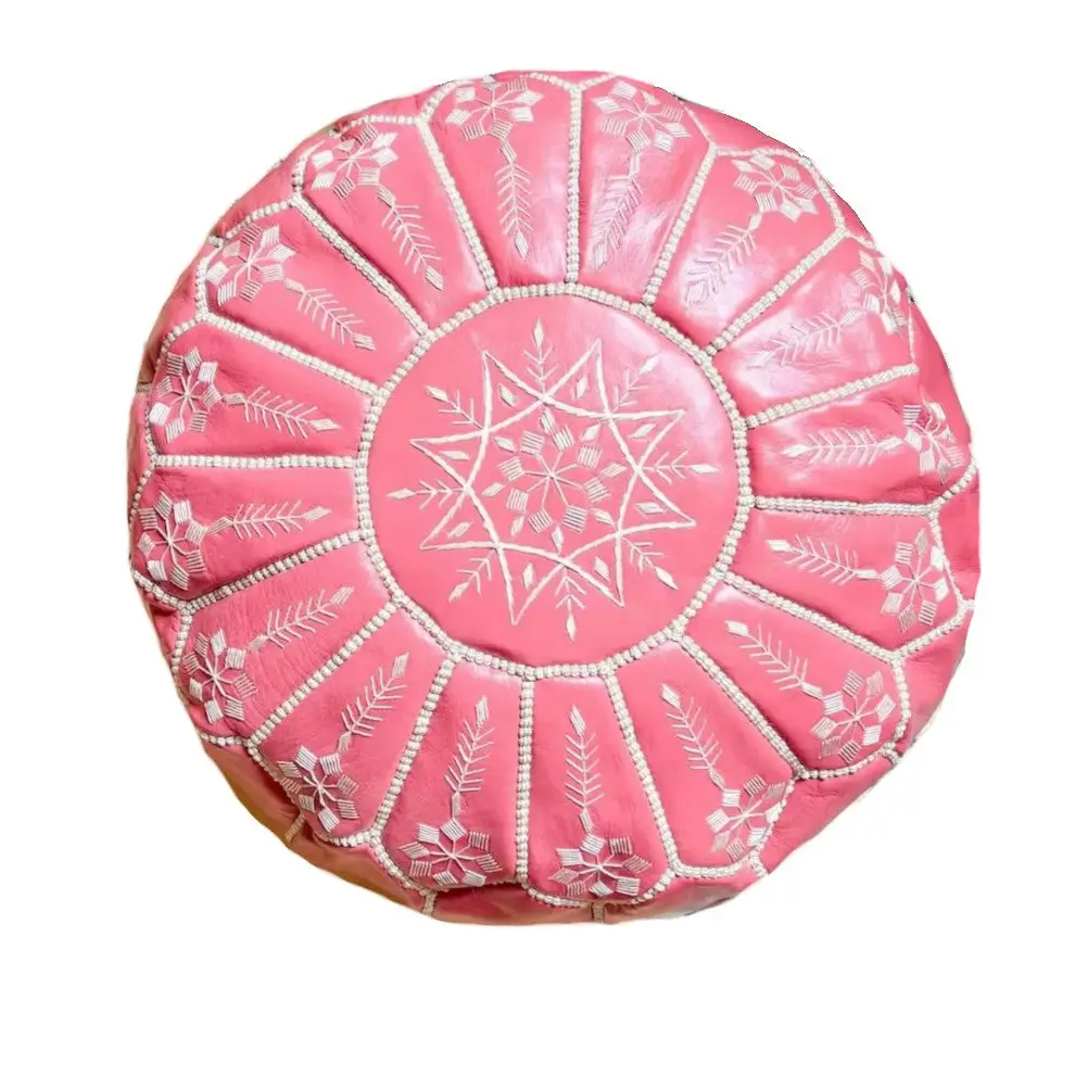 Moroccan Leather Ottoman - Arch Design - Pink