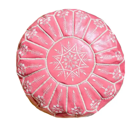 Moroccan Leather Ottoman - Arch Design - Pink