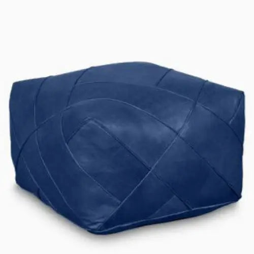 Moroccan Leather Ottoman - Zellige Mosaic Design - Blue