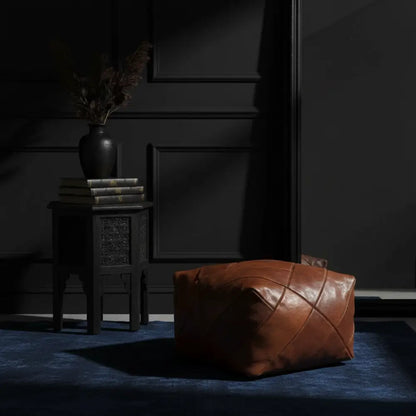 Moroccan Leather Ottoman in Dark Decor