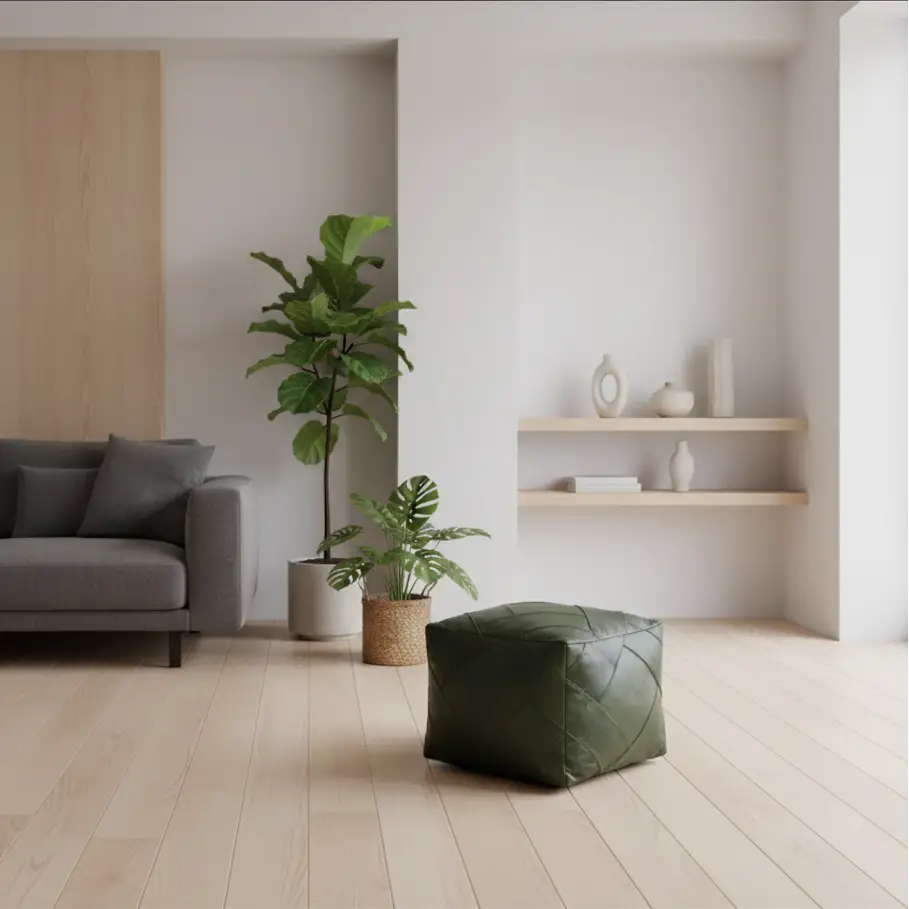 Olive Green Zellige Mosaic Ottoman - Minimalist Banner Alternative