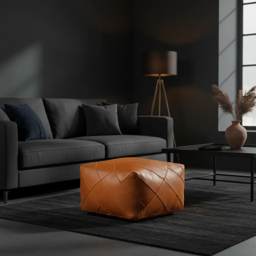 Tan Zellige Ottoman in Dark Decor