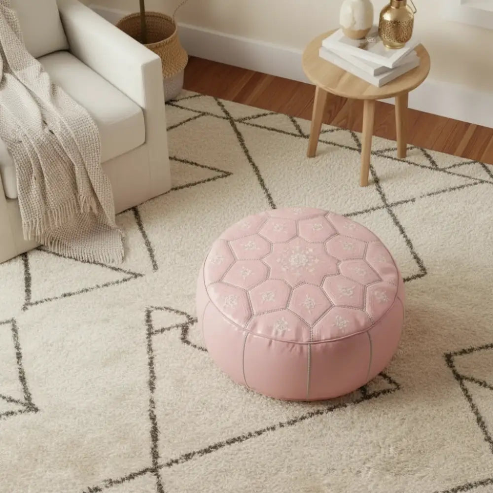 Soft Pink Tile Ottoman - Warm Interior Styling