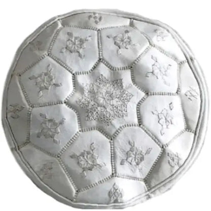 Moroccan Leather Tile Ottoman - White