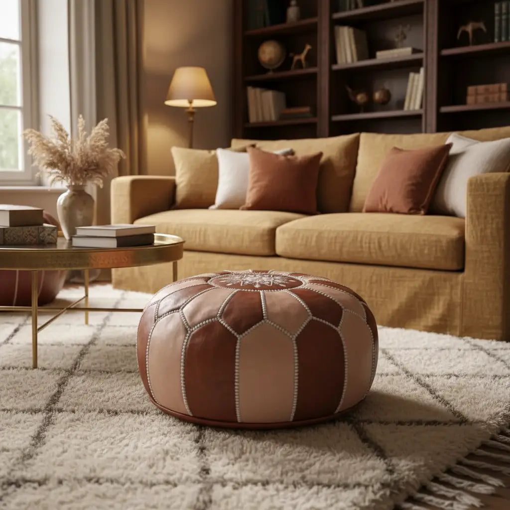 Natural and Caramel Moroccan Ottoman - Tonal Depth