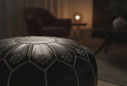Moroccan Leather Ottoman - Arch Design - Black