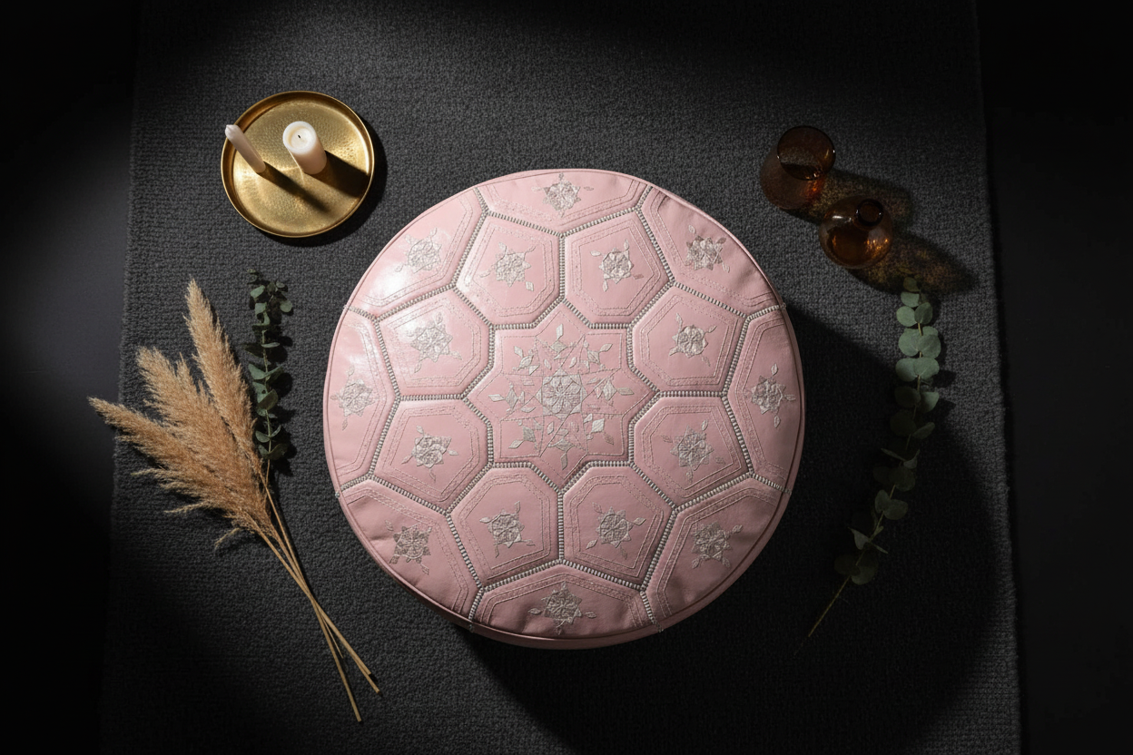 Tile Design Ottoman – Soft Pink Large