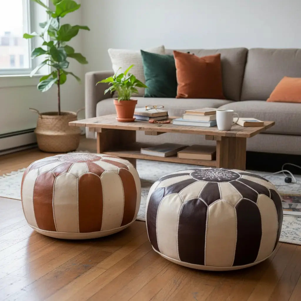 Ultra-Realistic Dual Color Moroccan Ottomans in Real Home