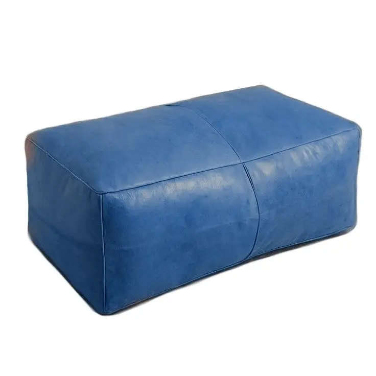 Universal Rectangular Leather Ottoman - Blue