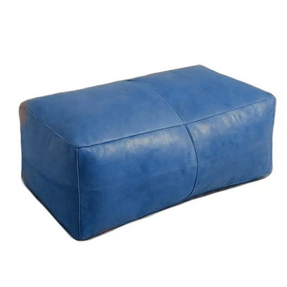 Universal Rectangular Leather Ottoman - Blue