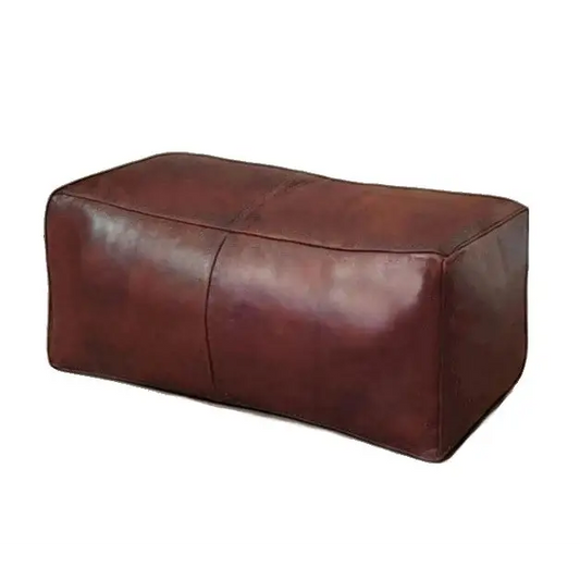 Universal Rectangular Leather Ottoman - Brown