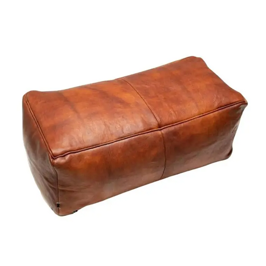 Universal Rectangular Leather Ottoman - Brown Caramel