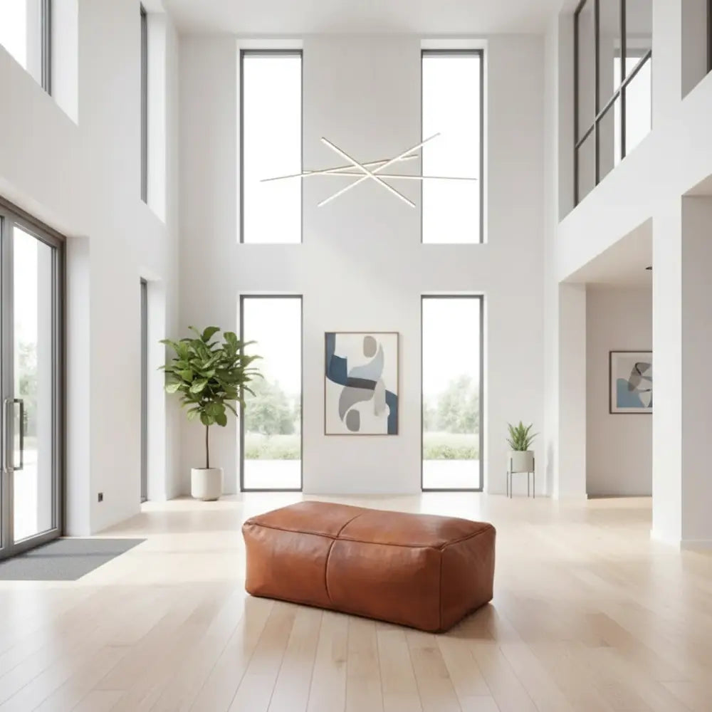 Brown Caramel Rectangular Ottoman in Contemporary Lobby