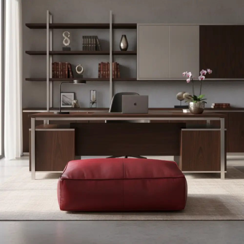Universal Rectangular Leather Ottoman - Red (Profile Office)