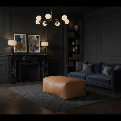 Undyed Rectangular Ottoman in Dark Luxury Living Room