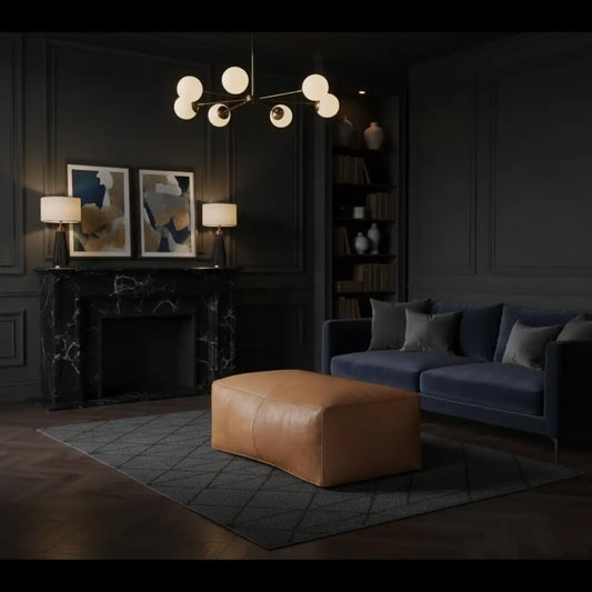 Undyed Rectangular Ottoman in Dark Luxury Living Room